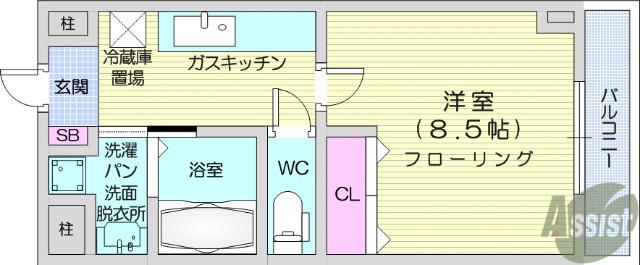ベルフィオーレ二日町(1K/4階)の間取り写真