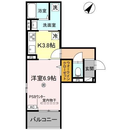 RIPOSO東加古川 I(1K/2階)の間取り写真