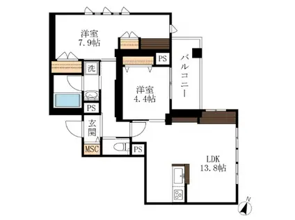 CANAROS横浜カナロスヨコハマ(2LDK/6階)の間取り写真