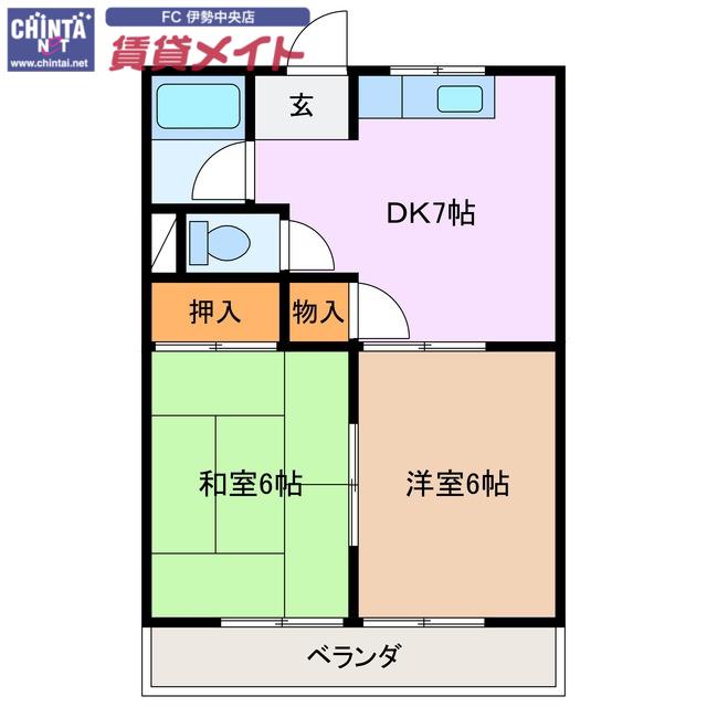 白石山ハイツ(2DK/2階)の間取り写真