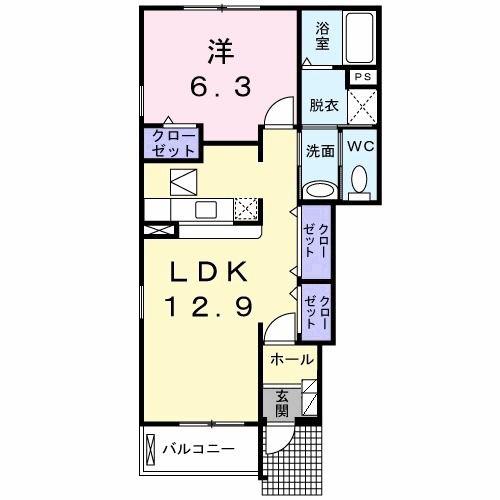ディアレスト芝II(1LDK/1階)の間取り写真