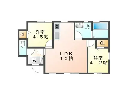 リーブルファイン島栄町(2LDK/1階)の間取り写真