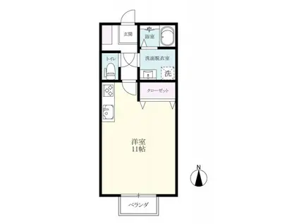 夢咲アパート(ワンルーム/2階)の間取り写真