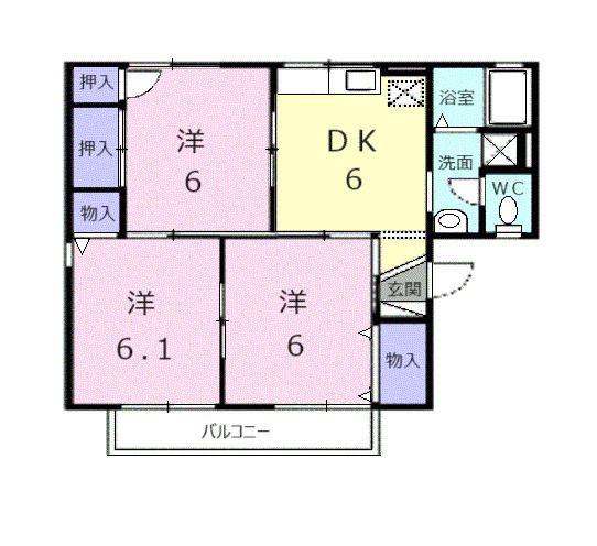 サンワハイツ八千代B(3DK/1階)の間取り写真