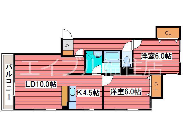 ヒルズK(2LDK/1階)の間取り写真