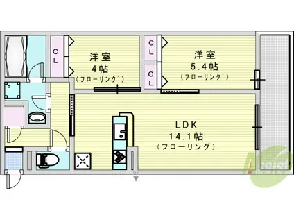 D-RESIDECE宇保町(2LDK/3階)の間取り写真