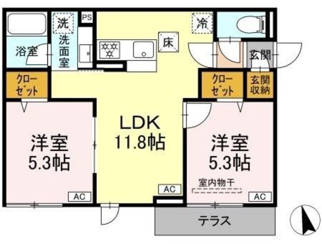 セレスティア東葛西 VI(2LDK/1階)の間取り写真