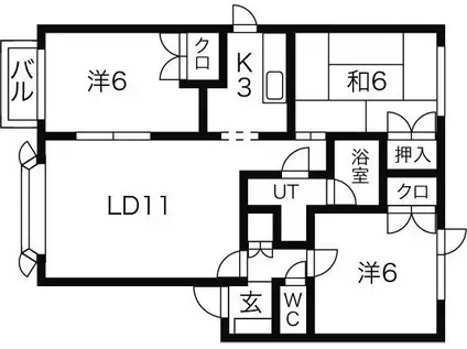 エルハイム新琴似A(3LDK/1階)の間取り写真