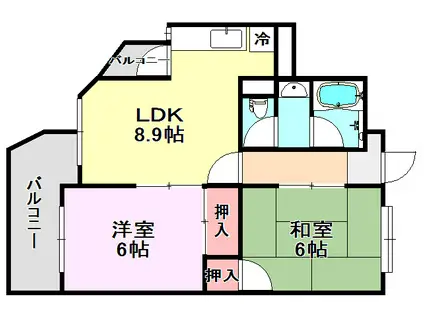 須賀の森シティハイツ(2LDK/5階)の間取り写真
