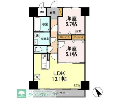 K・Mおおたかの森 住居(2LDK/8階)の間取り写真