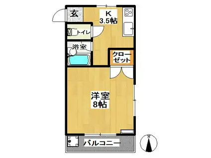 ハイツ華山(1K/3階)の間取り写真