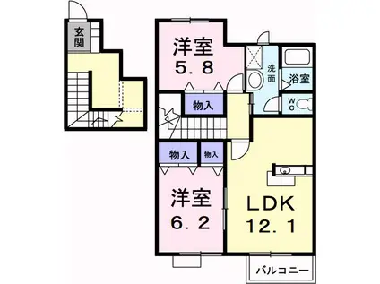 ファミールウツベ III(2LDK/2階)の間取り写真