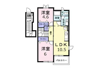 グランドゥールK(2LDK/2階)の間取り写真