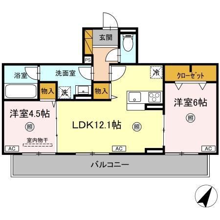 SERENVITA MATSUSHIRO(2LDK/3階)の間取り写真