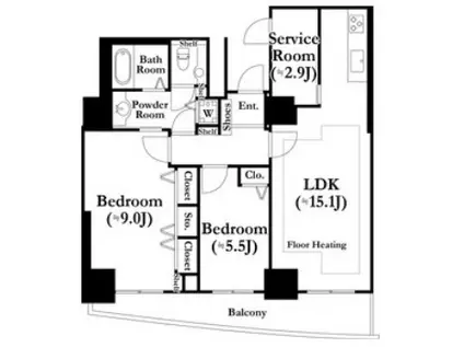 河田町ガーデン1(2SLDK/11階)の間取り写真