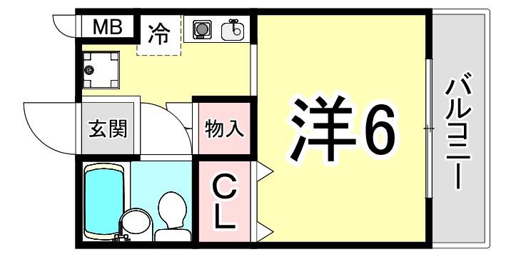 ロイヤルコート六甲桜ケ丘(1K/2階)の間取り写真