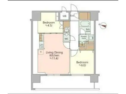 ジオエント西宮北口(2LDK/14階)の間取り写真