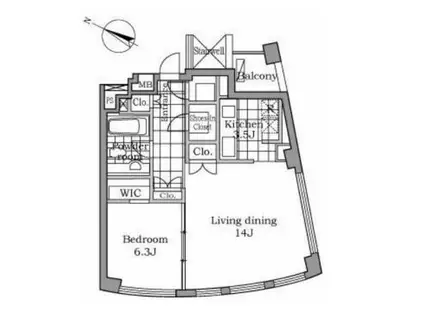 レジディアタワー乃木坂(1LDK/16階)の間取り写真