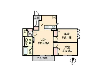 DEMEUR CRECIAI(2LDK/2階)の間取り写真