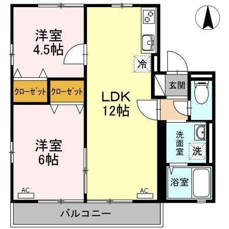 ガーデン江西通I(2LDK/1階)の間取り写真