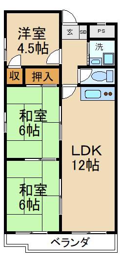 ソシアハイツOKUDA(3LDK/1階)の間取り写真