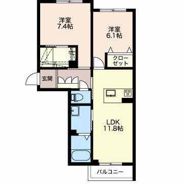 シャーメゾン女池上山(2LDK/3階)の間取り写真