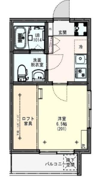 シエル狭山ヶ丘(1K/2階)の間取り写真