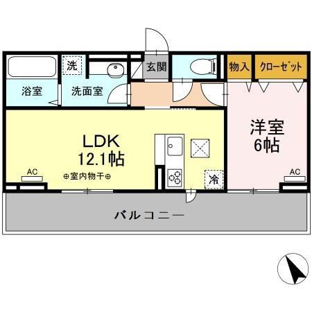 ヒュッゲ大山(1LDK/1階)の間取り写真