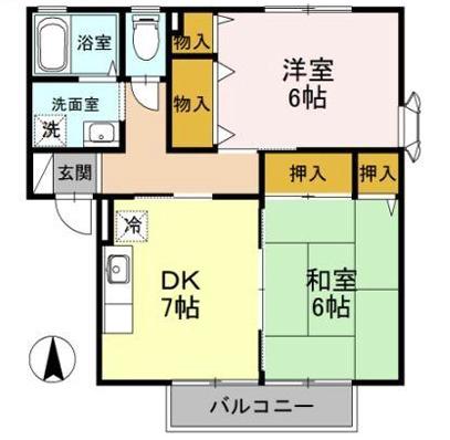 ローズヒップガーデン(2DK/1階)の間取り写真