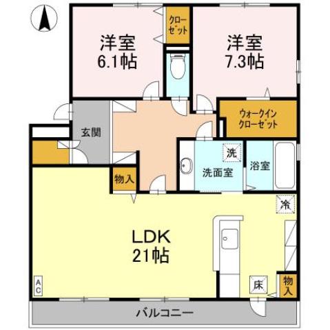 ラ・シェーブル・セゾン(2LDK/1階)の間取り写真