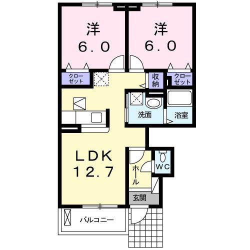 メゾン・ド・ラヴェールI(2LDK/1階)の間取り写真