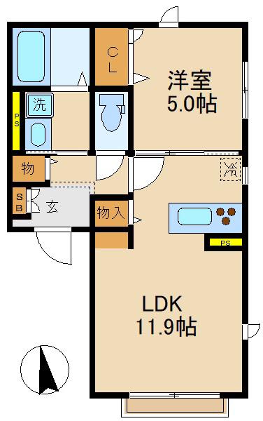 リーリエ新鎌ヶ谷(1LDK/1階)の間取り写真