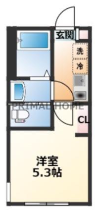 プライム大口(1K/3階)の間取り写真