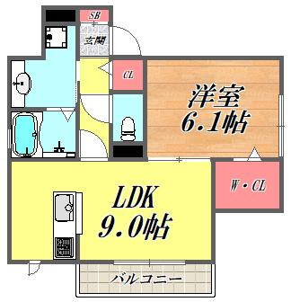 エスポワール シャトゥ(1LDK/3階)の間取り写真
