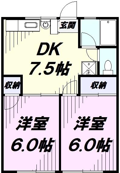 シティハイムシンメイB(2DK/1階)の間取り写真
