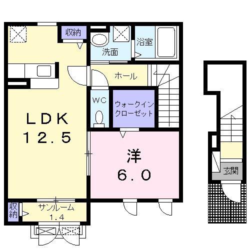 エスペランサ豊町(1LDK/2階)の間取り写真