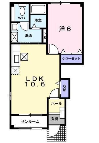 フィオーレ.KB(1LDK/1階)の間取り写真