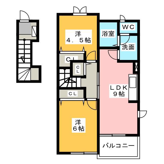 ベル ソレイユ B(2LDK/2階)の間取り写真