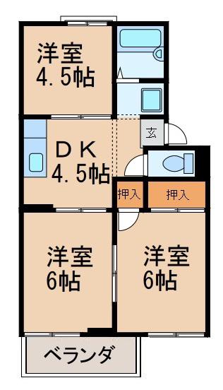 ホワイトハイツ八幡(3DK/2階)の間取り写真
