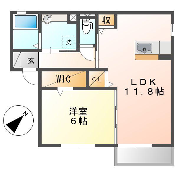 ノーブル連島(1LDK/1階)の間取り写真