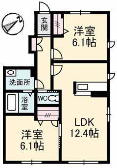 シャーメゾン郡家 C棟(2LDK/1階)の間取り写真