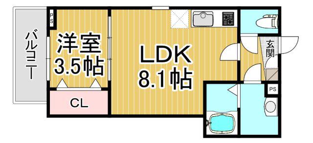 ジーメゾン立花レヴリア(1LDK/1階)の間取り写真