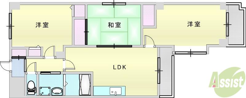 シュロス五月山(3LDK/4階)の間取り写真