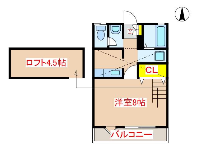 マグハウス(1K/2階)の間取り写真
