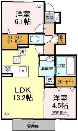 時・KAMOSU B棟(2LDK/1階)の間取り写真