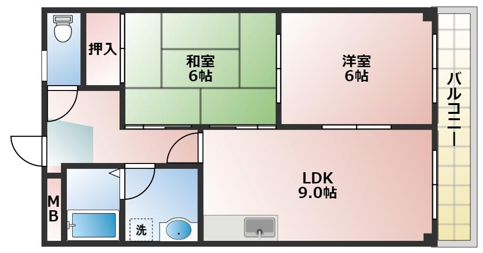 西明石ガーデンハイツ(2LDK/3階)の間取り写真