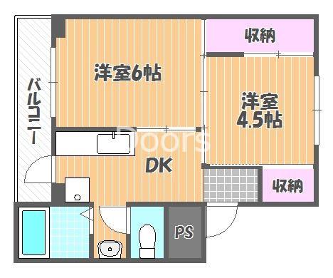 ヴィラナリー国ヶ原 2号棟(2DK/5階)の間取り写真