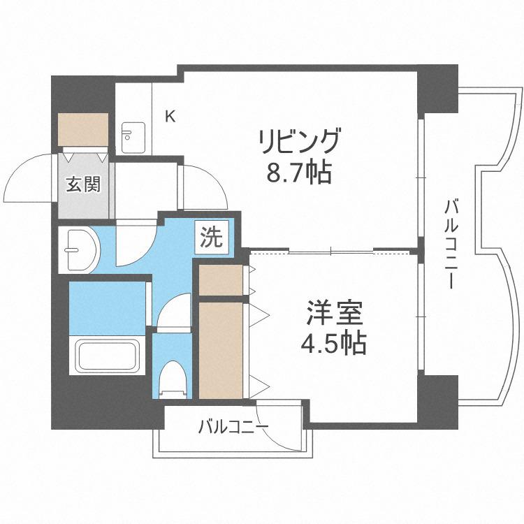 札幌ビオス館(1LDK/8階)の間取り写真
