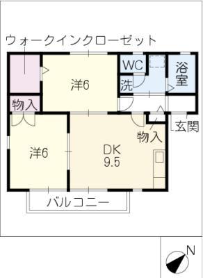 グランシャリオK(2DK/2階)の間取り写真