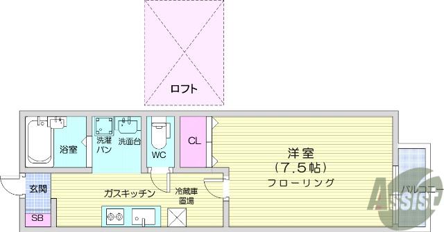 ブルーリーフⅠ(1K/2階)の間取り写真